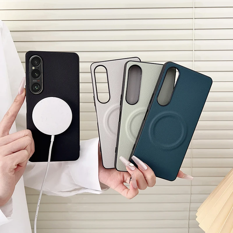 Luxury Leather Magnetic Wireless Charging Phone Case with Magsafe Compatibility