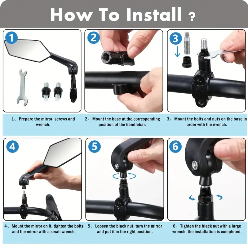 Bike Handlebar Mirror Universal Bike Handlebar Mirrors HD Wide Angle 360&deg; Rotating Durable Safety Glass Bicycles