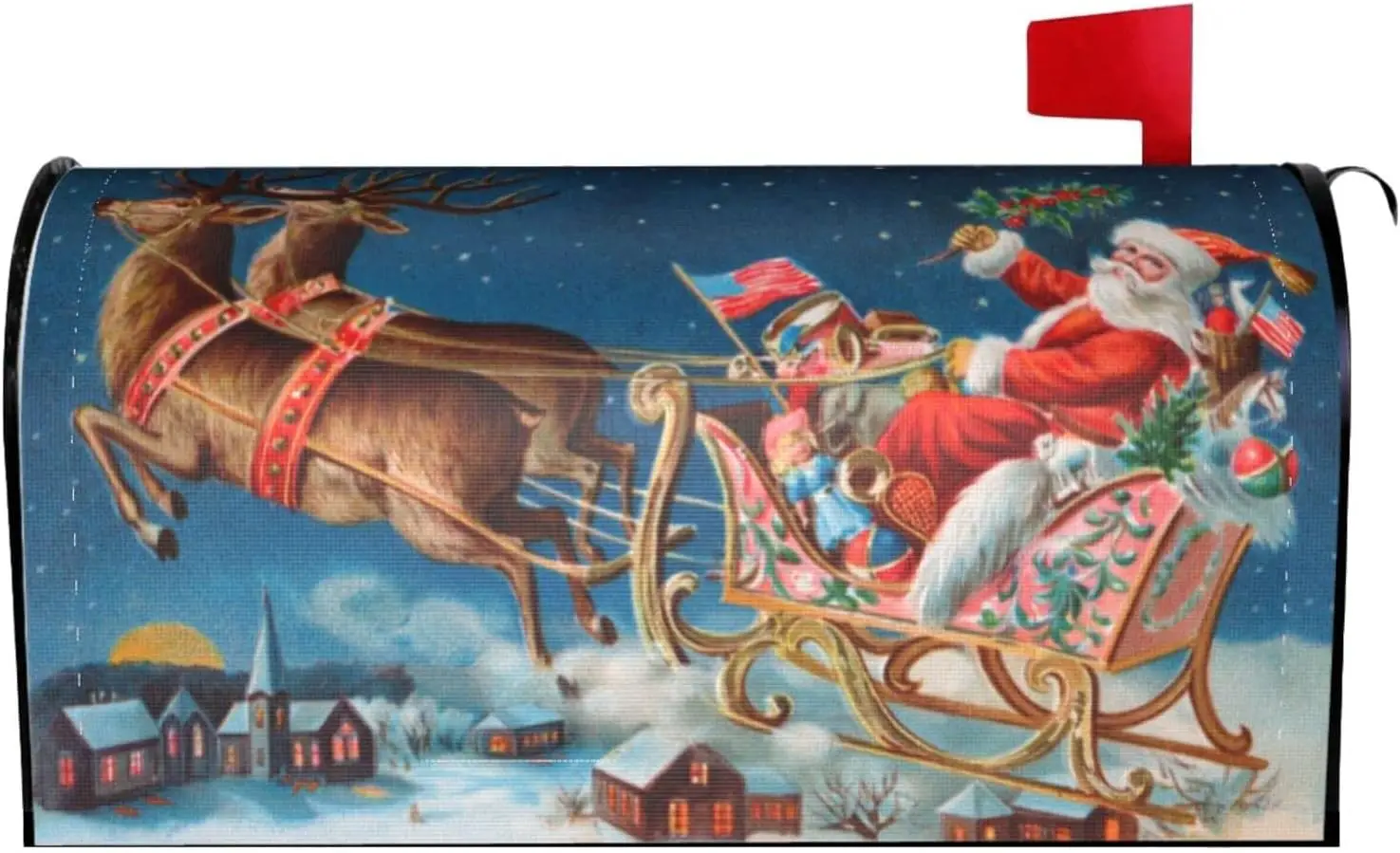 Santa Claus Reindeer Sleigh Flying Mailbox Covers Magnetic Standard Size 18" X 21" Christmas Mailbox Cover Decorations Wrap