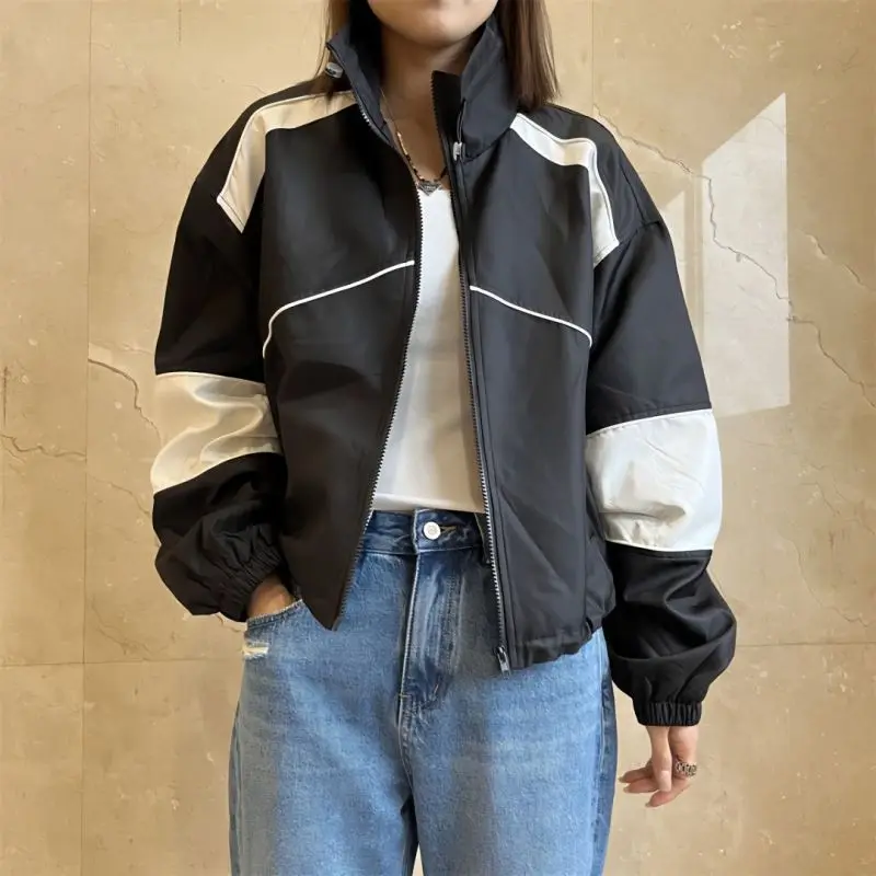 Korean Version of Explosive Street Loose Jacket for Women's 2023 Spring New Black White Color Matching Personalized Ciats Trend