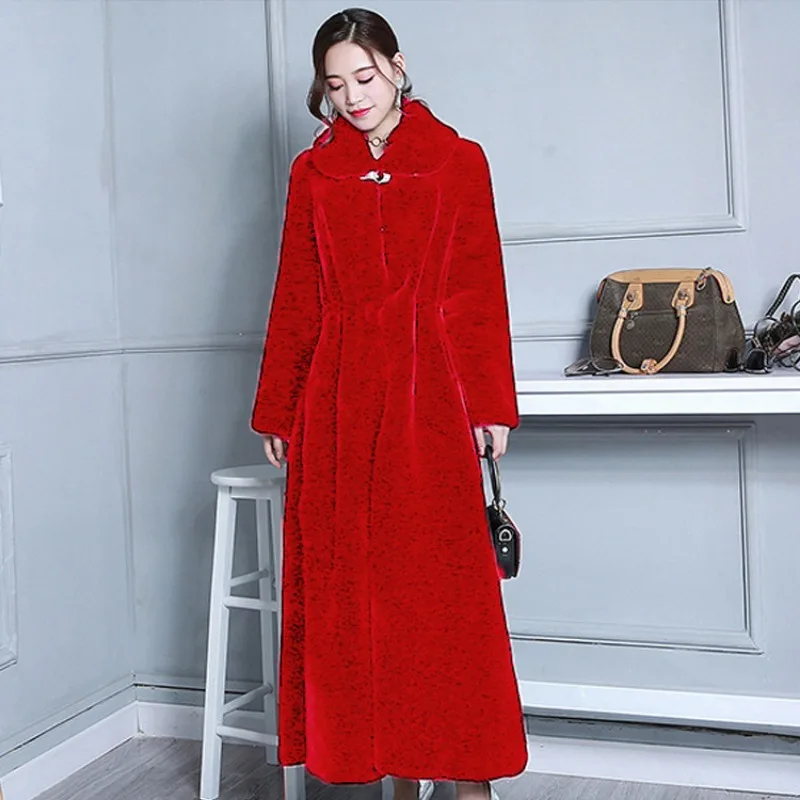 Winter Long Fur Coat Women Warm Thick Faux Fur Jacket Fluffy Jacket Luxury Brand Chic Long Coat Buttons Long Sleeve Outerwear