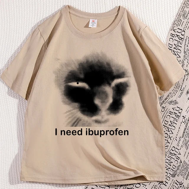 I Need Ibuprofen Cat T-shirts for Man Cotton Caual Short Sleeve Funny Vintage Graphic Cat T-shirt Unisex Silly Kitten Tshirt 2