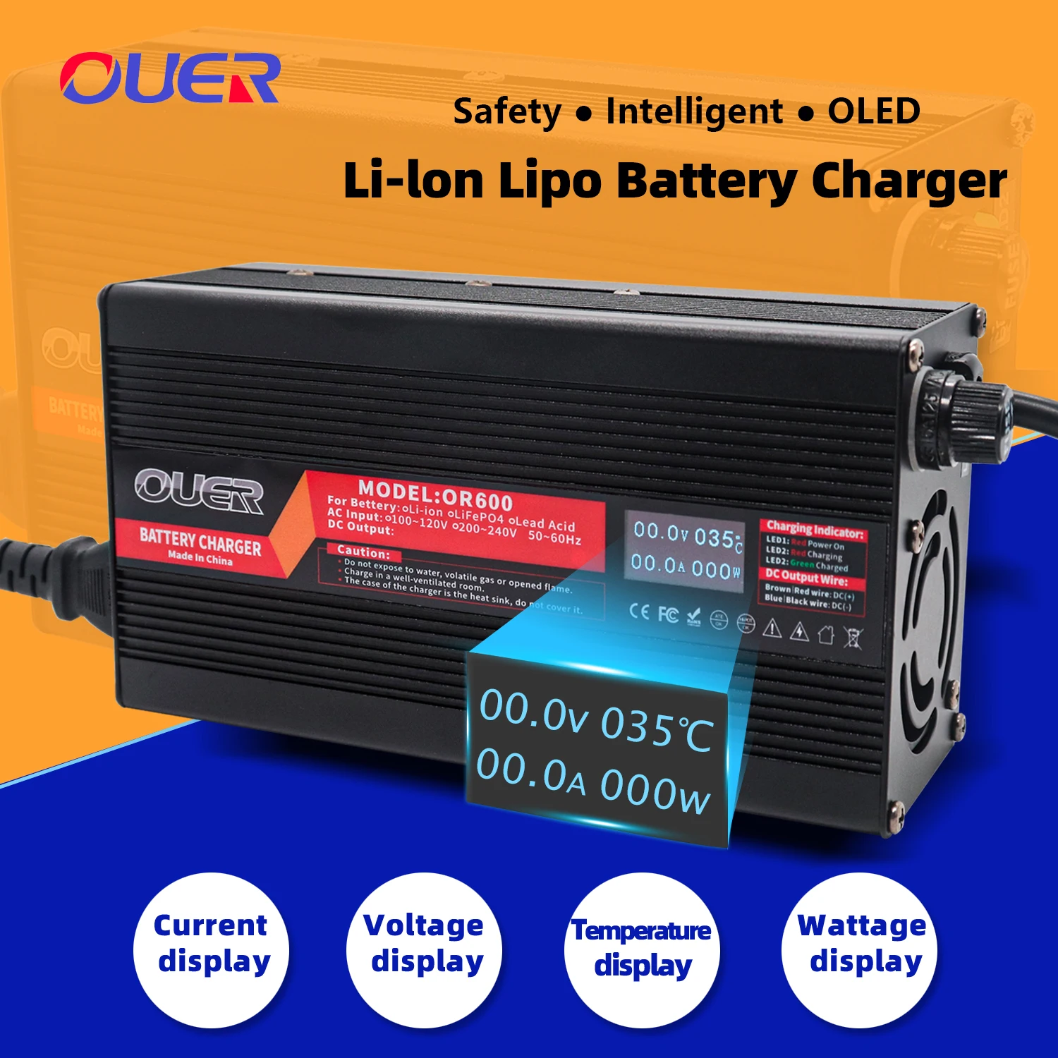 

46.2V 12A Li-ion Battery Charger With OLED Display Usd For 11S 40.7V Lipo/LiMn2O4/LiCoO2 Battery Fast Charger
