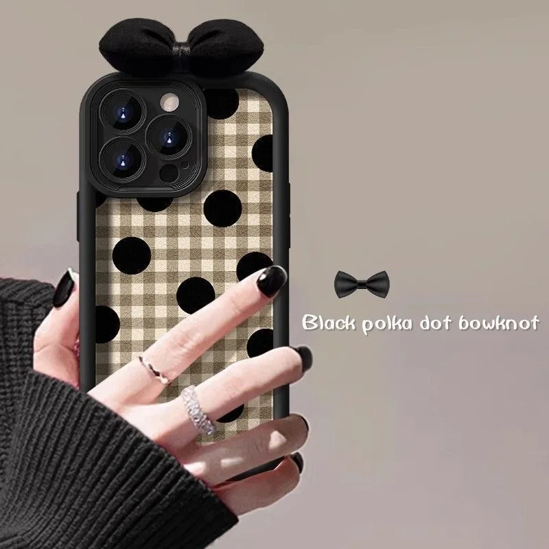 Black Bow 3D Panda Cartoon Anti-Fall Multi-Step Soft Phone Case