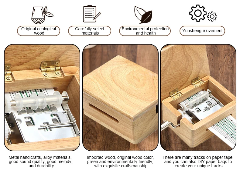 15 Tone Music Box DIY Hand-cranked Wooden Box With Hole Puncher 10pcs Paper Tapes Music Movements Paper Strip Home Decor