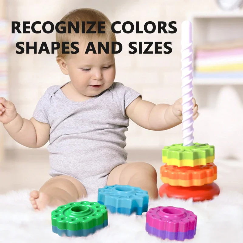 Rotated Rainbow Tower Stacking Music Color Nesting Ring 3+ Years Old Montessori Turn Turret Puzzle Early Education Toys Gift