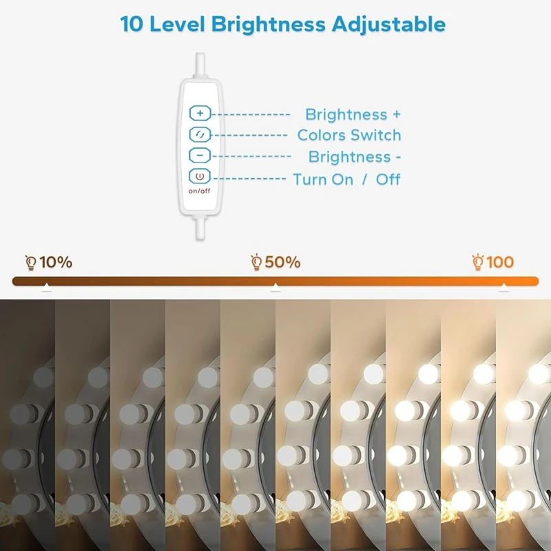 14 Dimmable Bulbs LED Vanity Mirror Lights With 10 Brightness Levels Adjustable Vanity Lights For Mirror