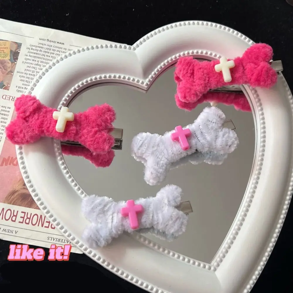 

Y2k Style Hair Clips Sweet Candy Color Plush Bone Duckbill Clips Cross Hair Accessories Girls