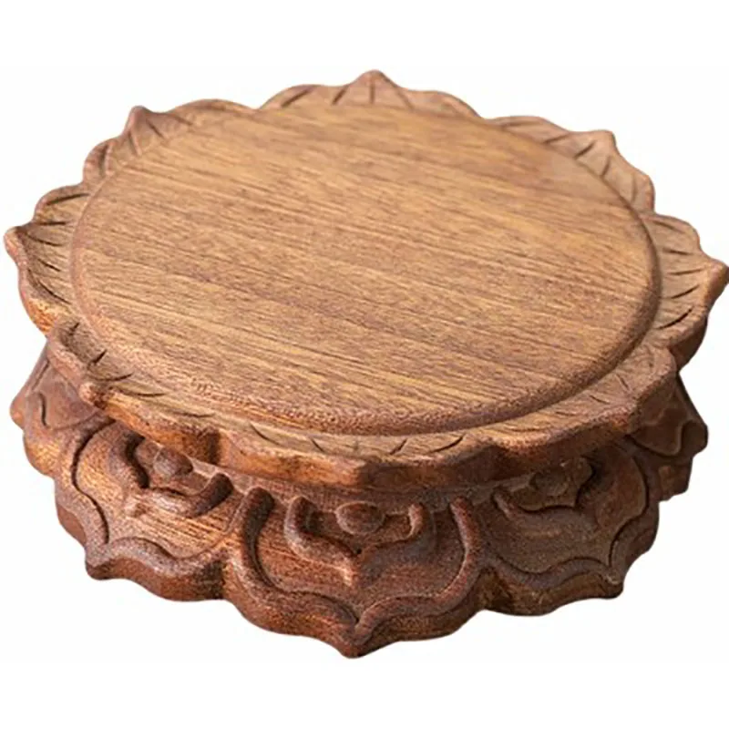 Rosewood-Round Zen Lotus Bracket, Household Rosewood Vase, Special Stone Vase, Buddha Statue, Solid Wood Base Ornaments