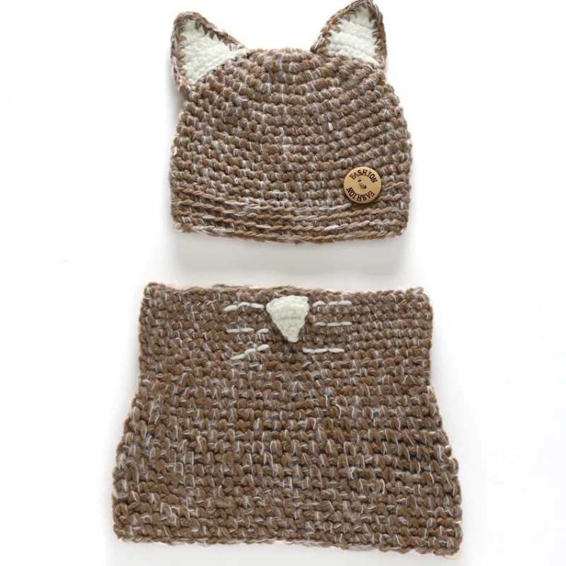 

Тканая вручную Детская универсальная одежда для фотосъемки с пуговицами шапка с котенком бандана