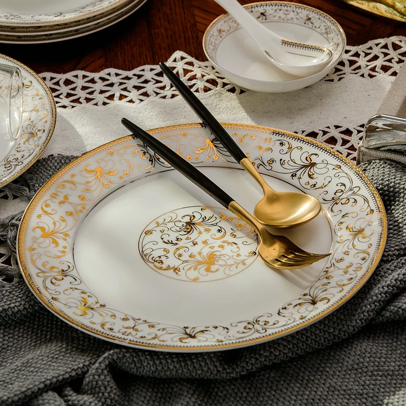 Bone China Dinner Set Plates and Dishes 2pcs/set 8 + 10 inch for Party Porcelain Plate Chargers