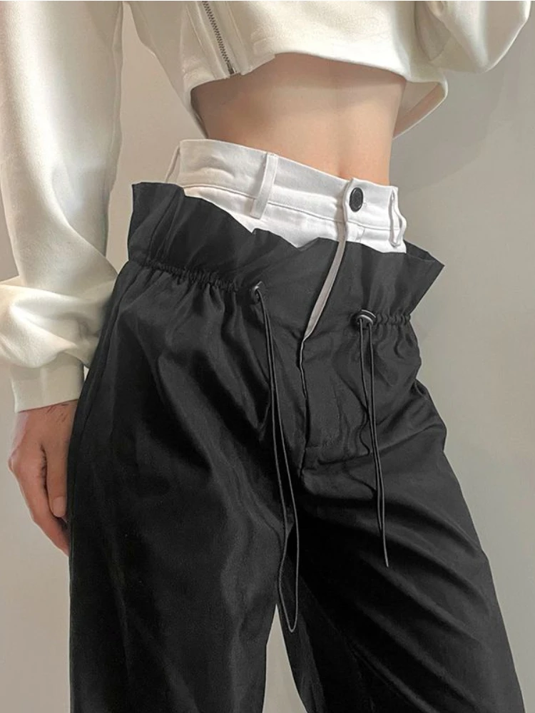 

Deeptown Streetwear High Waist Straight Trousers Women Harajuku Hip Hop Patchwork Wide Leg Cargo Pants Fashion Casual Sweatpants