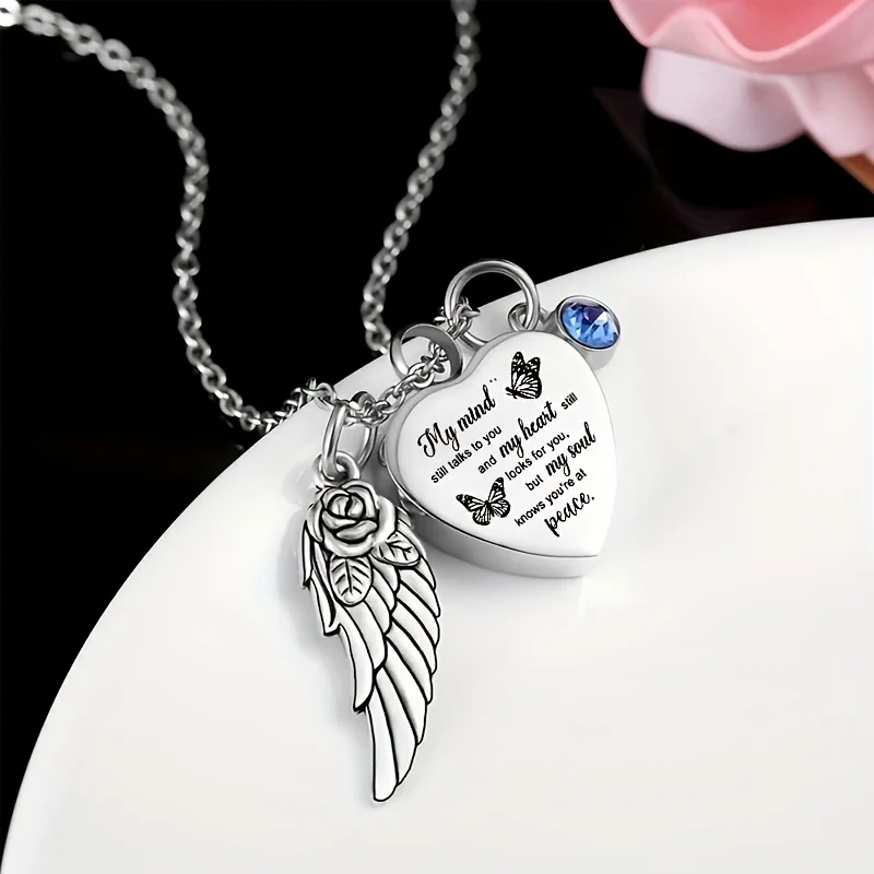 Heart Cremation Necklace for Ashes Cremation Jewelry with 12 Birthstones Urn Necklace for Ashes-My Mind Still Talks to You...