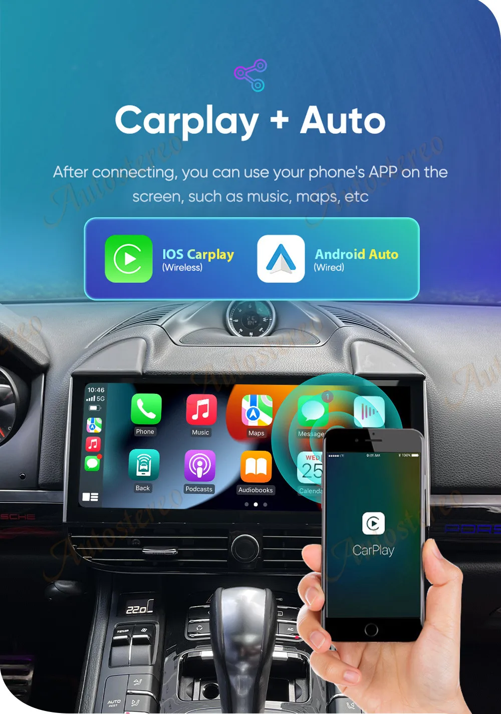 Auto Stereo Carplay Android 13 For Porsche Cayenne 2010-2017 Car GPS Navigation
