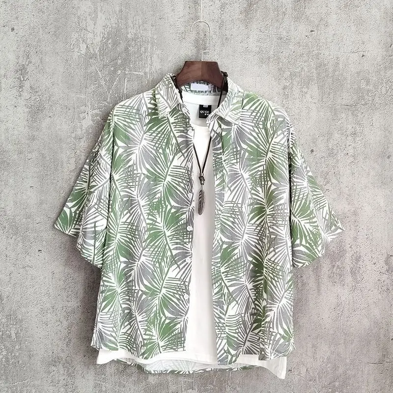 2pcs/Lot High-Quality Fashionable Short Sleeved Shirt For Summer Men And Women Loose Fitting Hawaiian Beach Flower Shirt Thin