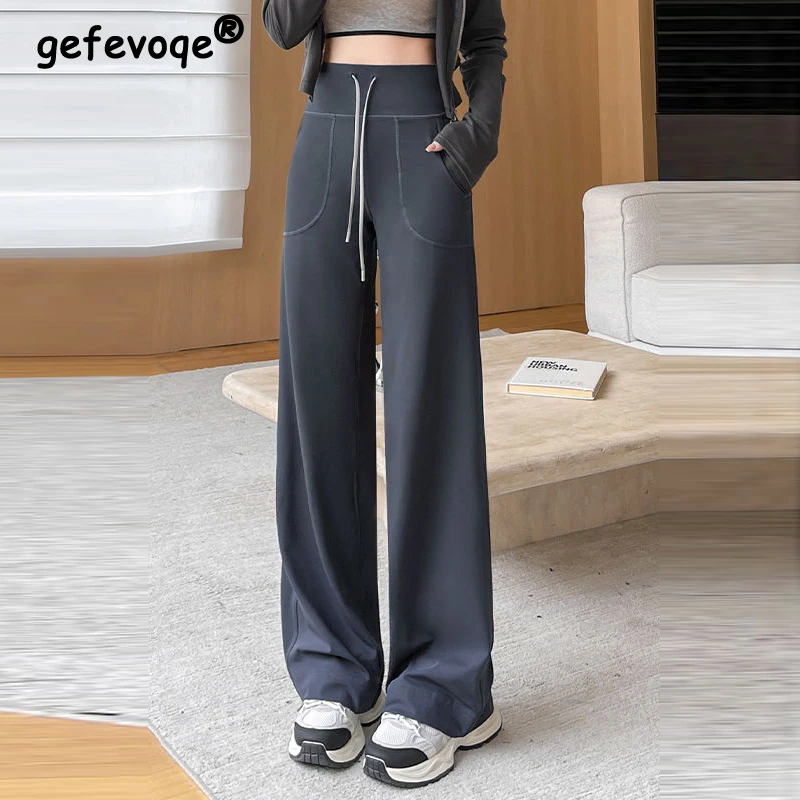 

Women Clothing Autumn Korean Fashion Elegant High Waist Wide Leg Pants Female Casual Comfortable Straight Sweatpants Pantalones