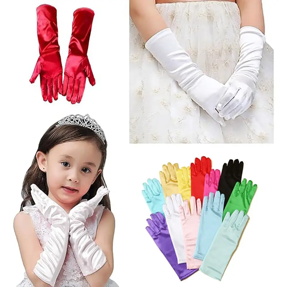 Party Dress Satin Children Gloves Solid Color Princess Gloves Dance Mittens Girls