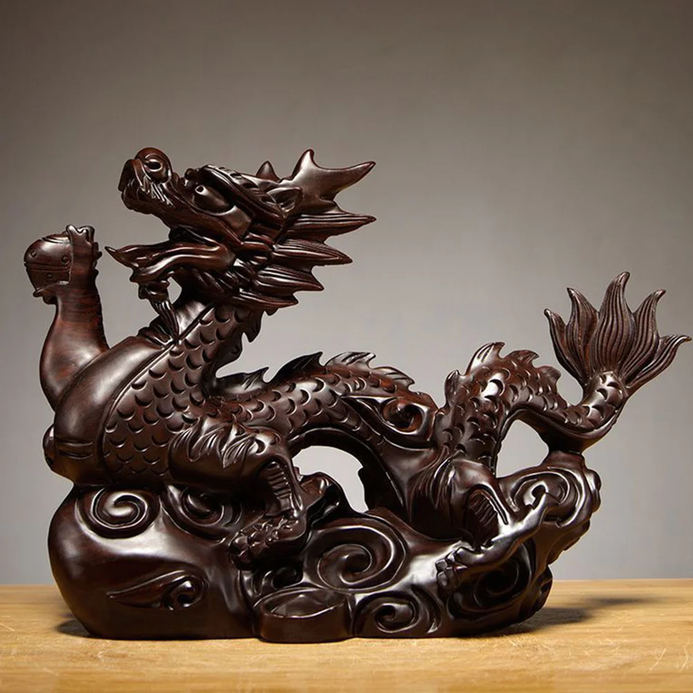 

10/12cm Wooden Chinese Dragon Statue Animal Figurine Feng Shui Desktop Ornament Home Office Decoration