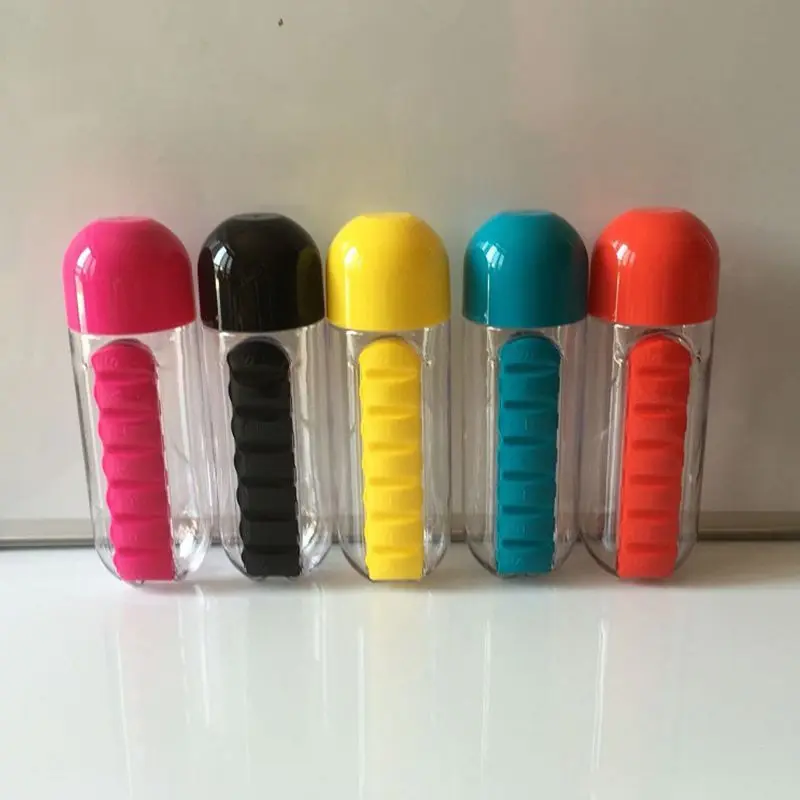 Weekly Pill Box Organizer with 600ml Water Bottle 7-Day Portable Pill Vitamins Holder Case 2 in 1