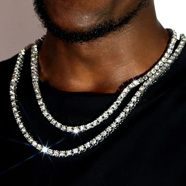 Men's Hip Hop Shine Iced Out Rhinestone Gold Plated Tennis Chain Necklaces  AK | eBay