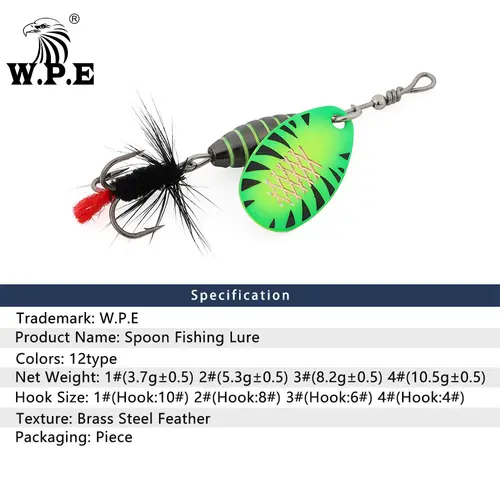 W.P.E 1pcs Spinner Lure 3.7g/5.3g/8.2g/10.5g Bait Metal Brass Spoon Hard Lure Feather Treble Hook Fake Lure Fishing Tackle Pesca - Image 2