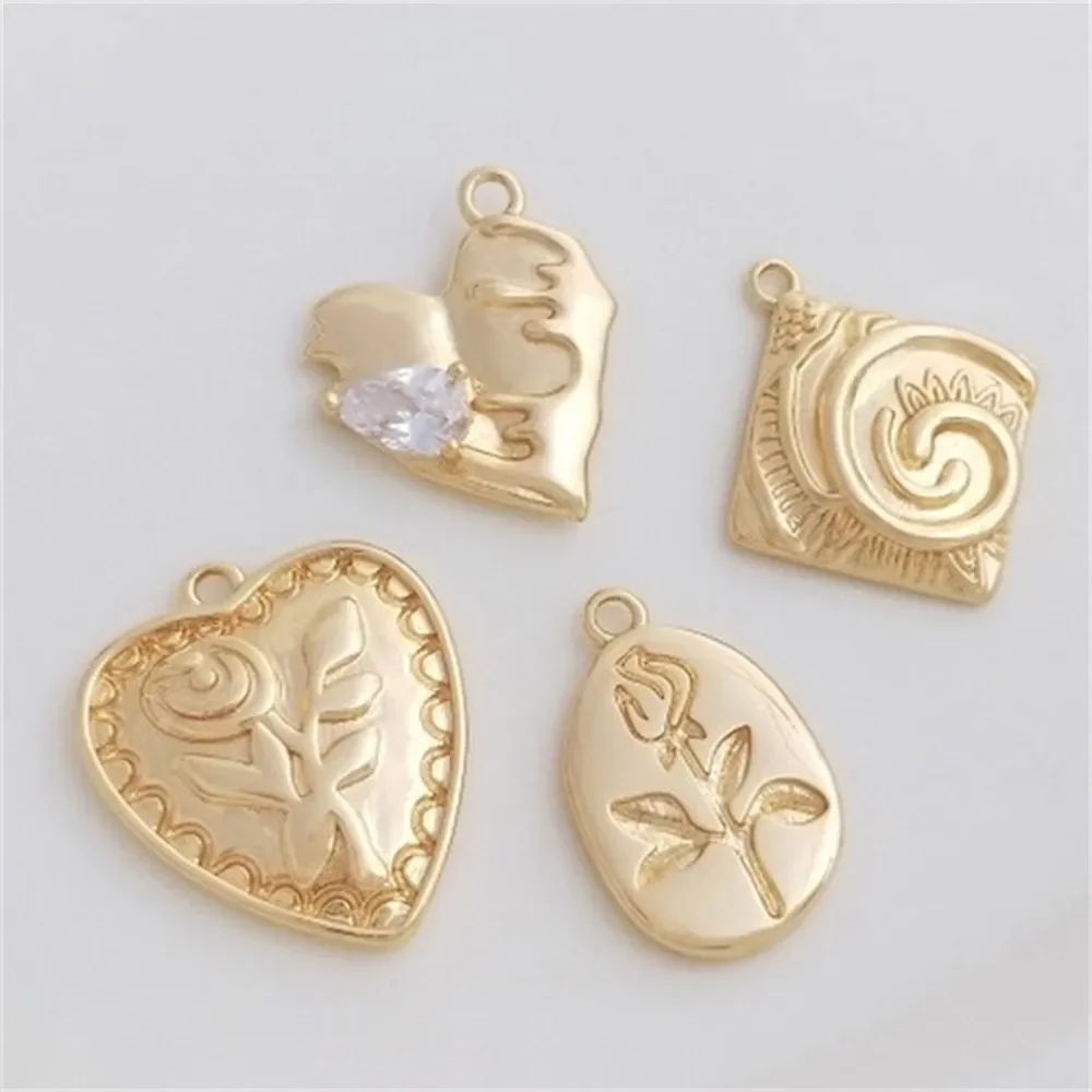 

Pendant 14K Gold Peach Heart Rose Love Shaped New Pendant DIY Necklace Bracelet Headpiece Charms Pendant K377