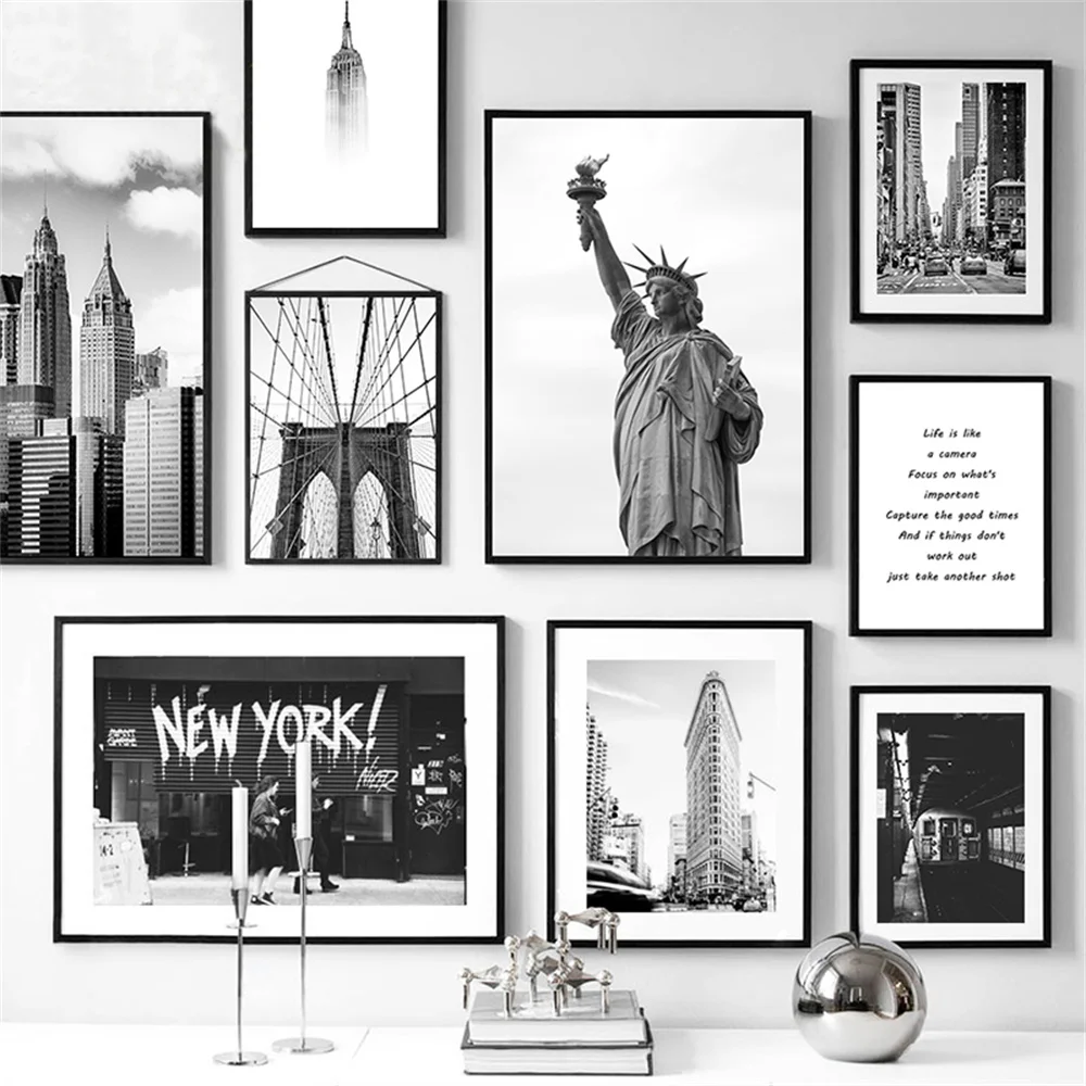 

New York City Building Canvas Painting Statue of Liberty Posters and Prints Black and White Wall Art Pictures Living Room Decor