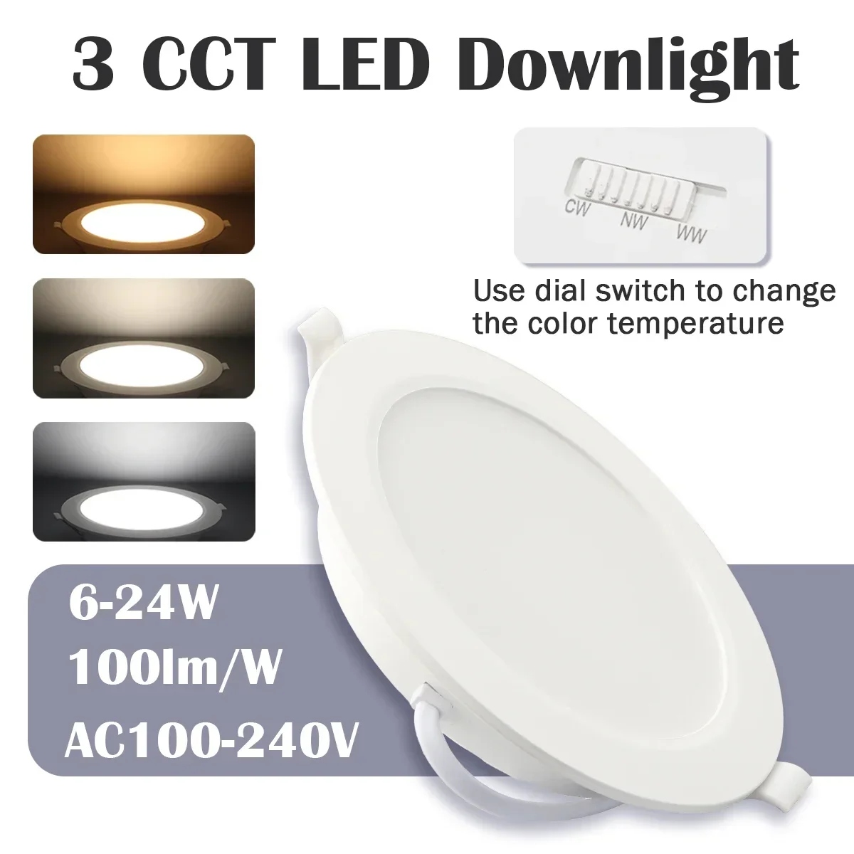 1-10pcs LED Downlight 100-240V Dial swich CCT 3000K/4000K/6500K Ceiling Light 20W/24W Recessed Round Panel Light Indoor Lighting