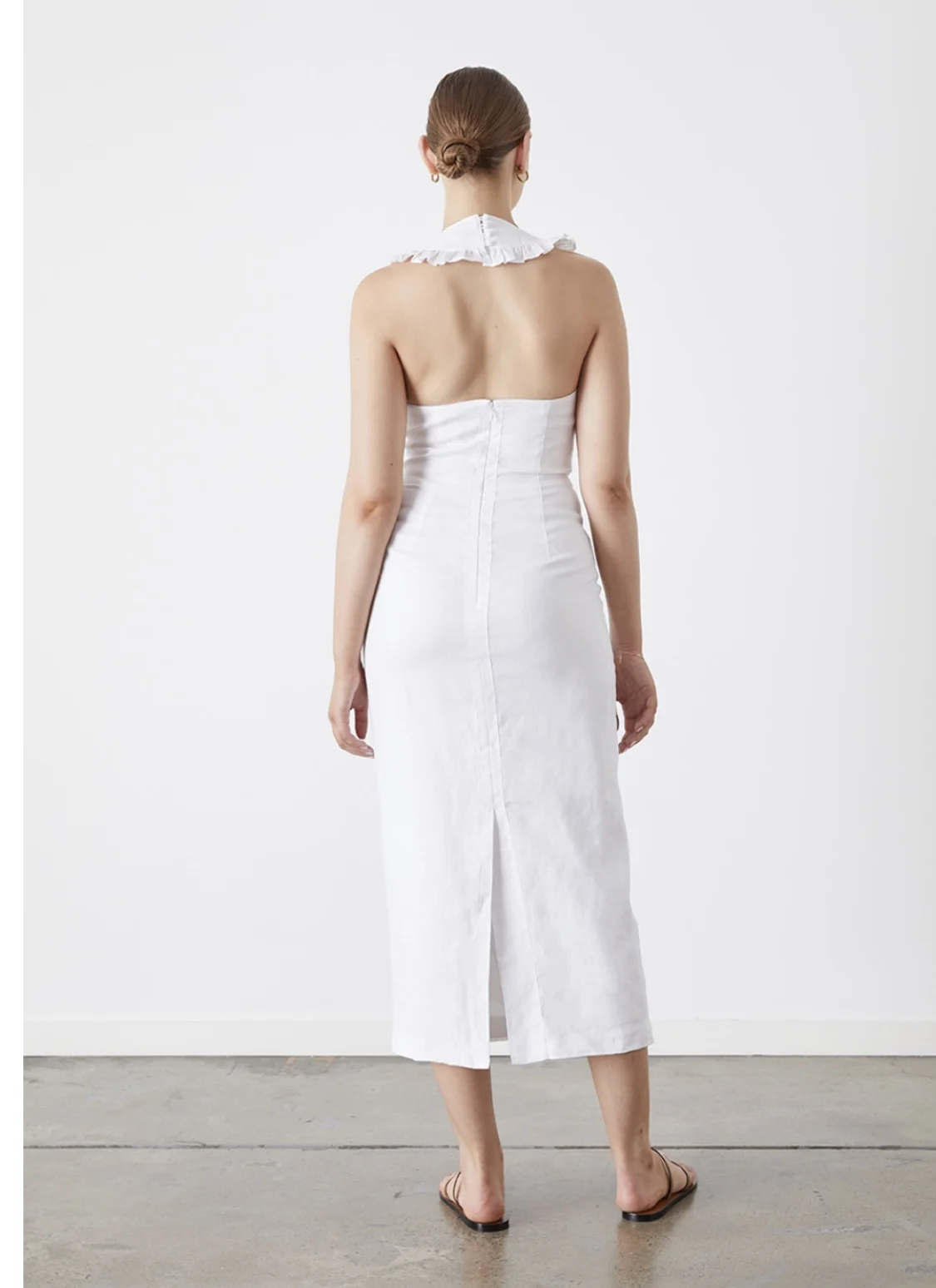 

Women Midi Robe Ruffles Sleeveless Peter Pan Collar Sweet Dress