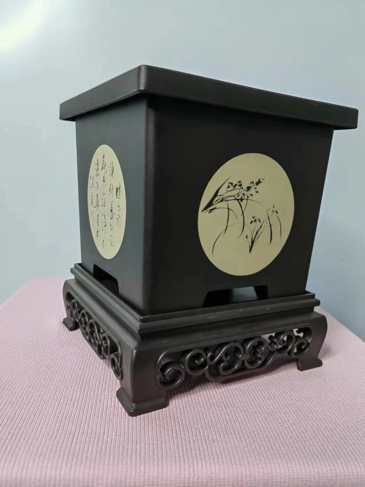 동양적 요소 중국 스타일 송진 화분, 레트로 플라스틱 화분, 모조 보라색 모래 화분