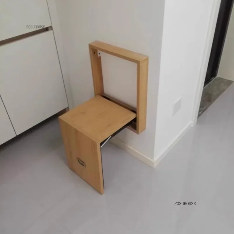 Folding Shoe Changing Stool Wall-mounted Entrance Bathroom Invisible Shoe Changing Stools Cloakroom Space-saving Ottomans