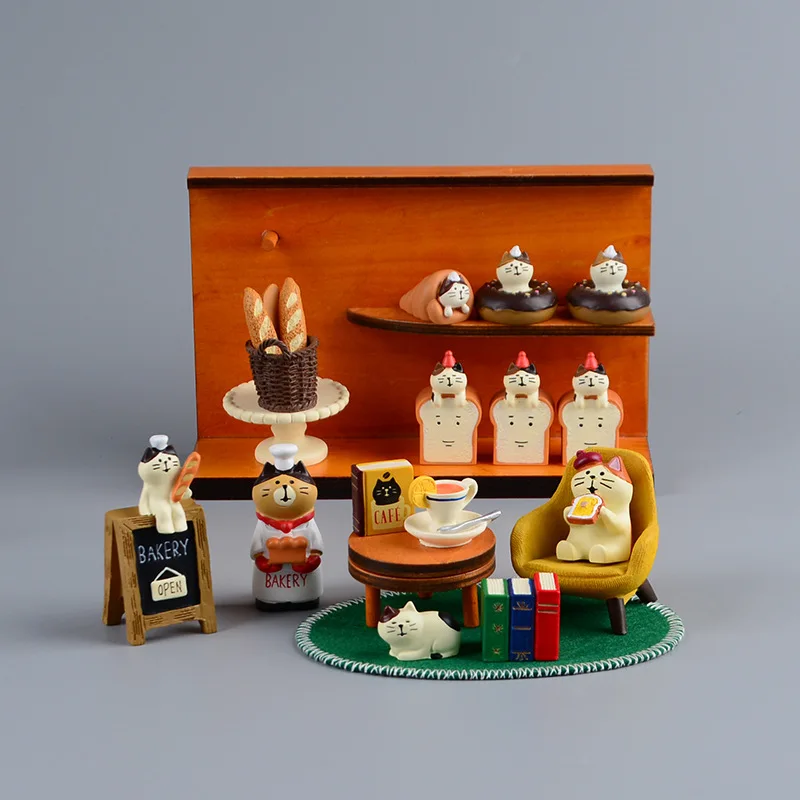 

Bakery Scenes Animal Model Cats Cute Miniature Figurines Resin DIY Craft Home Decoration Christmas Toys for Children Kids Gifts