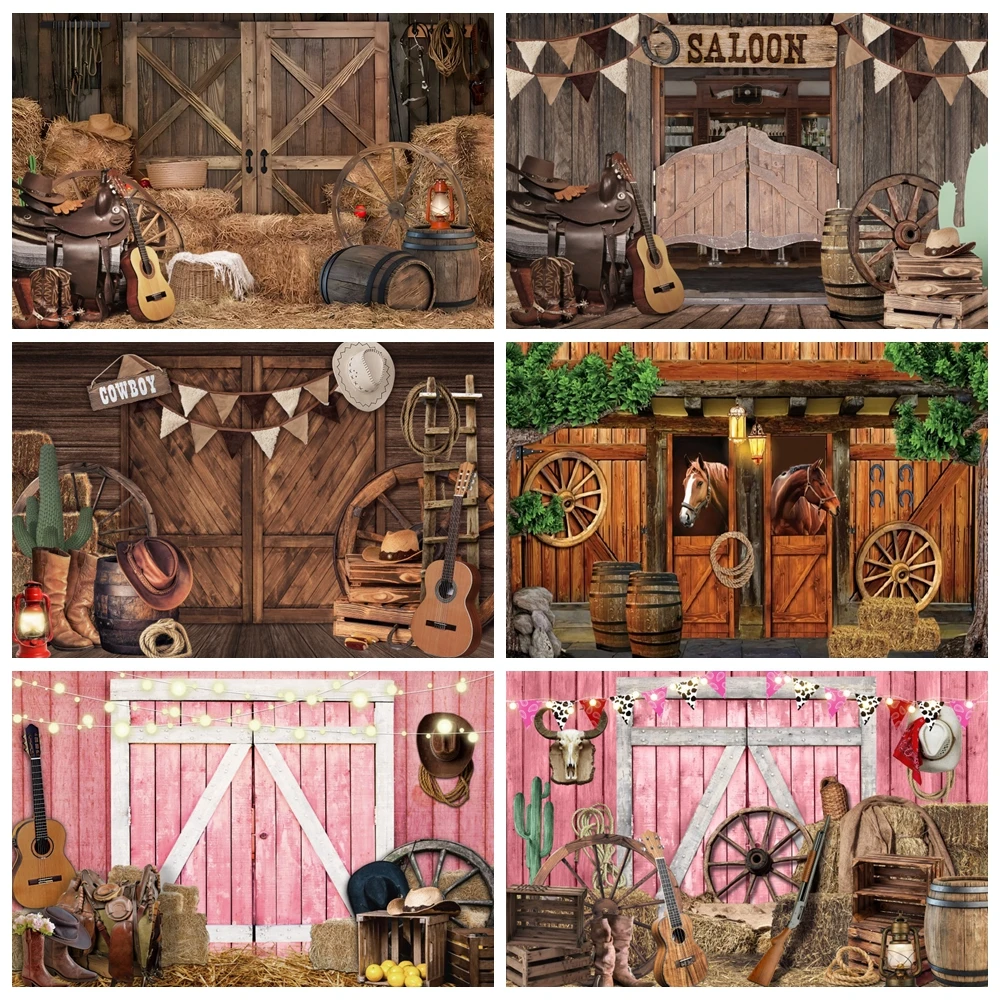

Western Cowboy Barn Backdrop Photography Wild West Cowgirl Rustic Farm Wood House Kids Baby Birthday Party Photo Background Prop