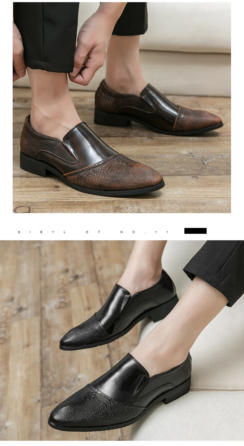 Luxus Krokodil Muster Männer Business Loafer Große Größe Mode Leder Komfortable Designer Hochzeit Sozialen Formale Plattform Schuhe – Detail 10