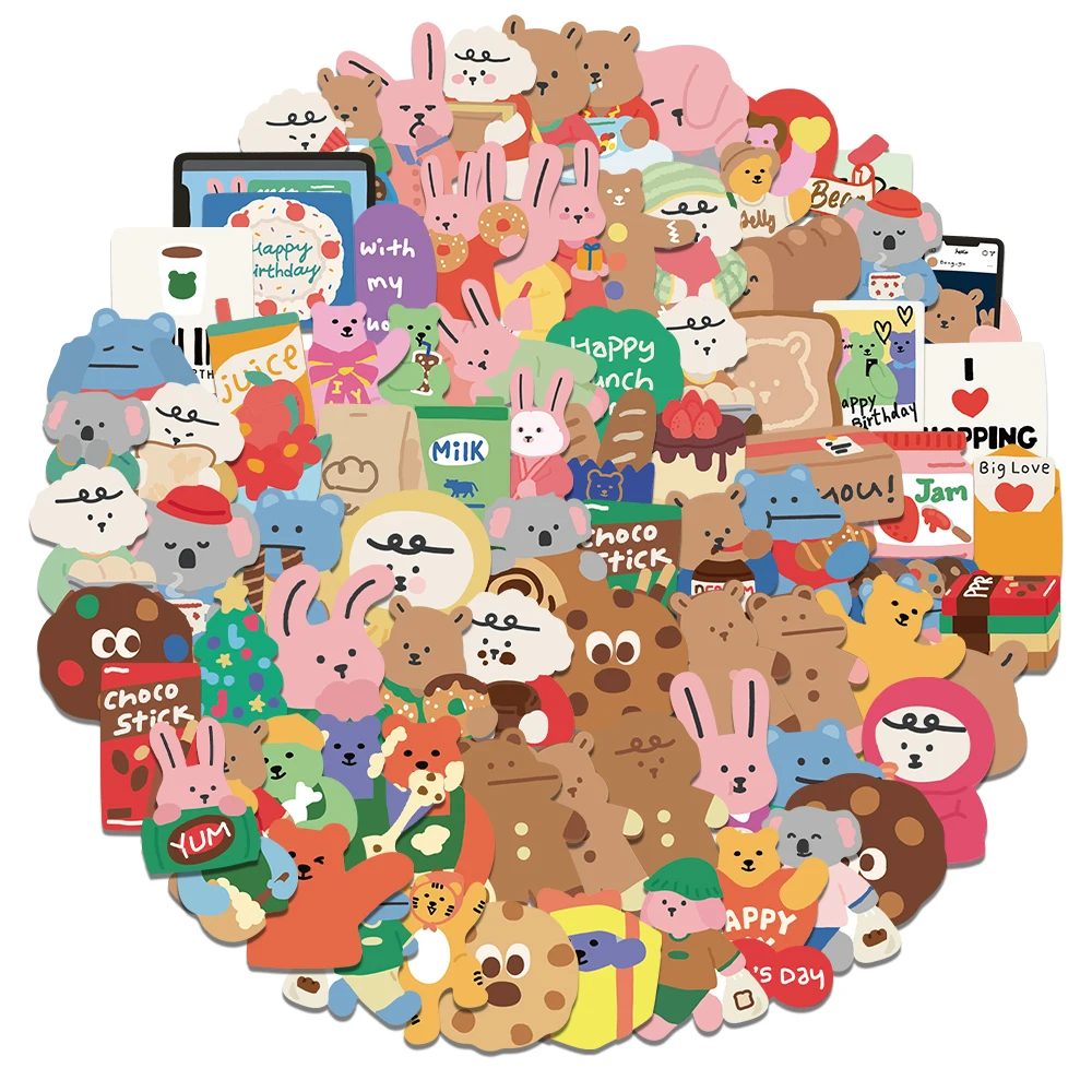 100/200 Stück süße koreanische Bären-Aufkleber, wasserdichte Vinyl-Aufkleber für Kinder, Spielzeug-Aufkleber für Loptop, Wasserflaschen, Skateboard, Telefon – Detail 2