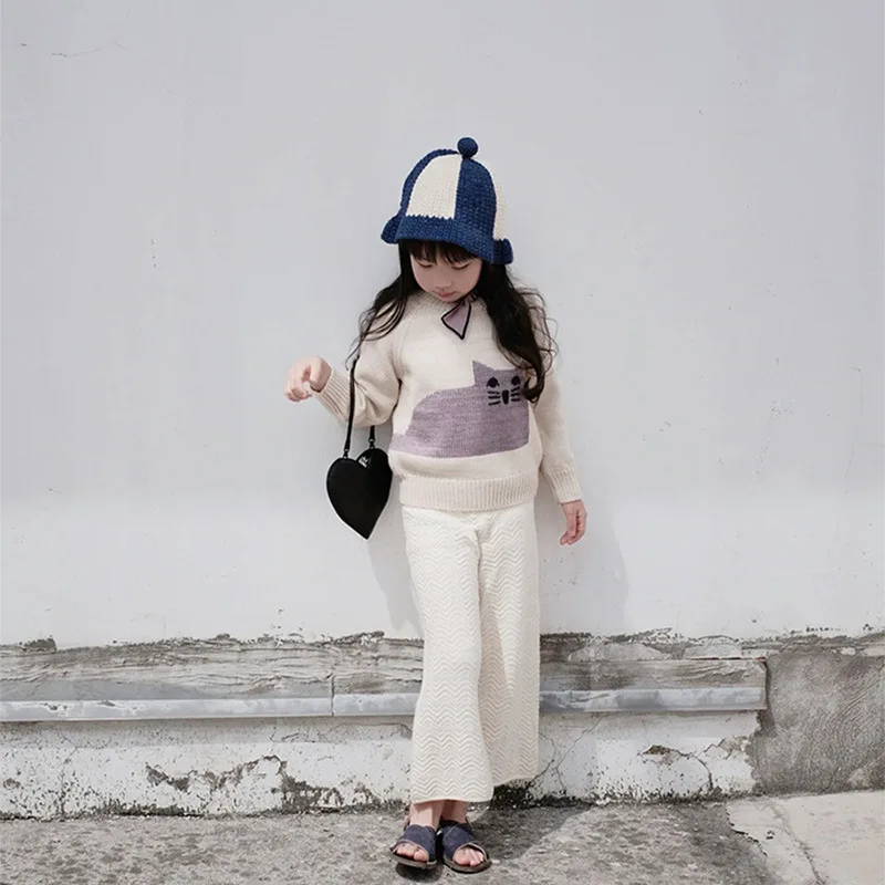 Girl Vintage Embroidered Sweater Winter Cartoon Owl Kids Clothes Children's Knitted Sweater Baby Boy Knitwear Pullover