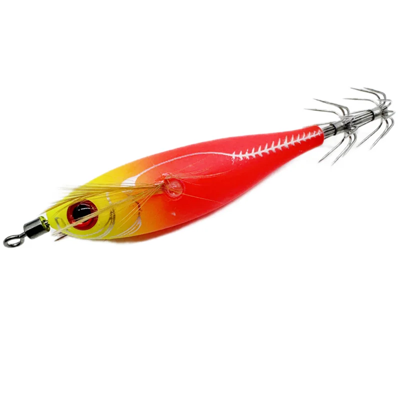 80mm 5 stücke pro box Tintenfisch Egi Jig Leuchtende Holz Garnelen Tintenfisch Holz Garnelen Tintenfisch Haken Meer Angeln lockt Köder – Detail 9