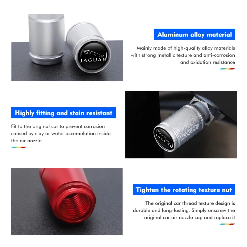 4pcs Car Wheel Hub Valve Stem Cap Decor For Jaguar XF XJ XFR XKR S-Type F-Type X-Type F-Pace I-Pace Motorcycle Bicycle