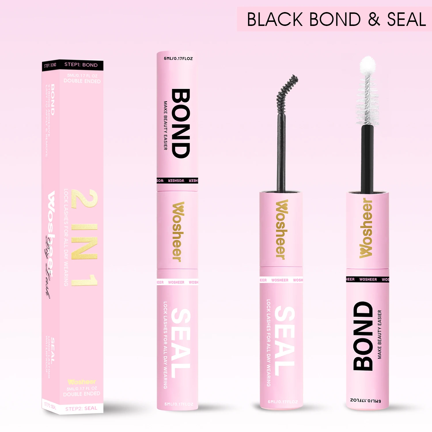 WOSHEER Lash Cluster Glue Remover Lash Bond and Seal 10ml for Eyelash Clusters Waterproof 2-in-1 Strong Hold