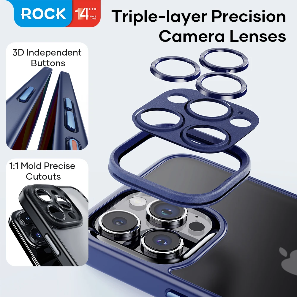 iPhone 15 Pro Max 커버 용 ROCK 반투명 케이스 2023 iPhone 15 Pro 15 Plus PC 뒷면 커버 용 안티 노크 매트 TPU 범퍼 케이스