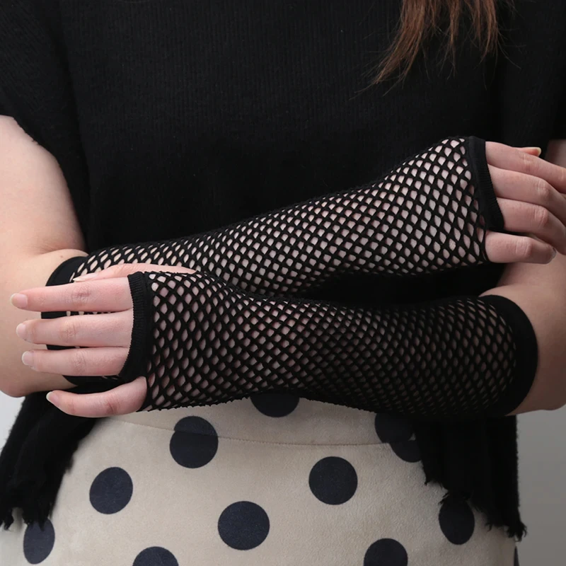 Fingerless Gloves Women Fishnet Long Gothic Arm Cuff Party Wear Fancy Cosplay Ninja Mitten
