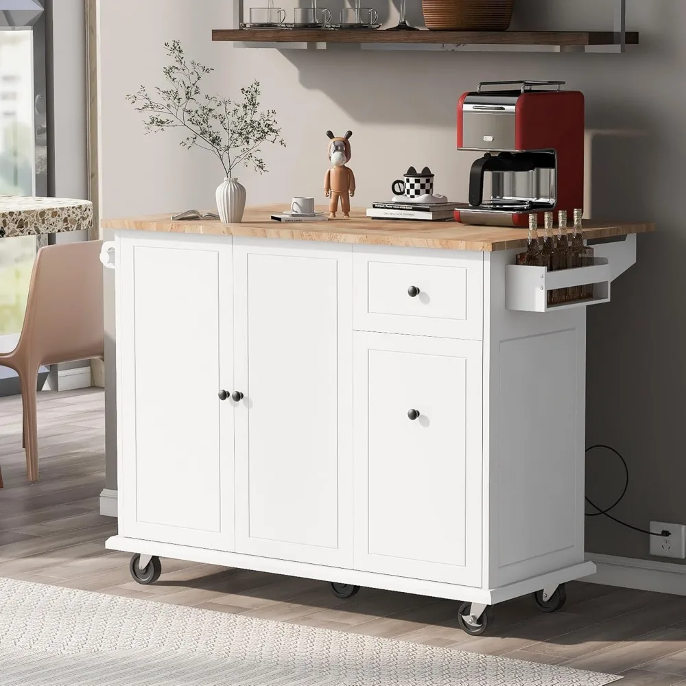 with Drop Leaf, 53.9" Width Rolling Wheels with Internal Tier Pull Out Cabinet Organizer, Kitchen Storage Cart Spice