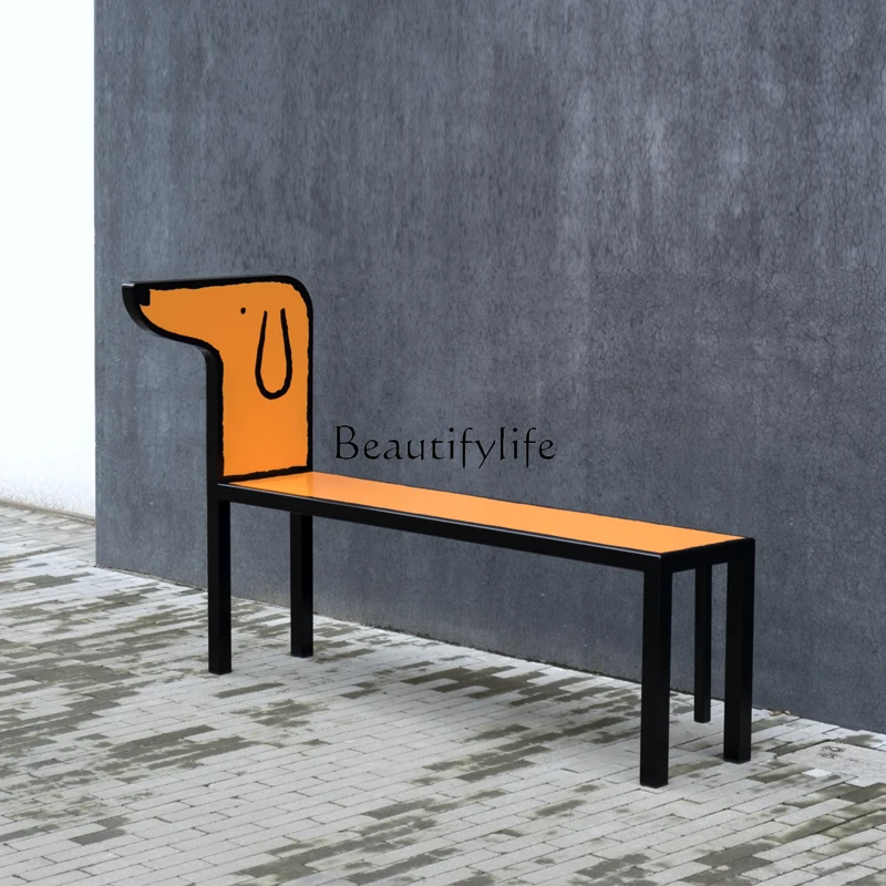 

Mid-Ancient Art Bench Design Solid Wood Backrest Shoe Changing Stool