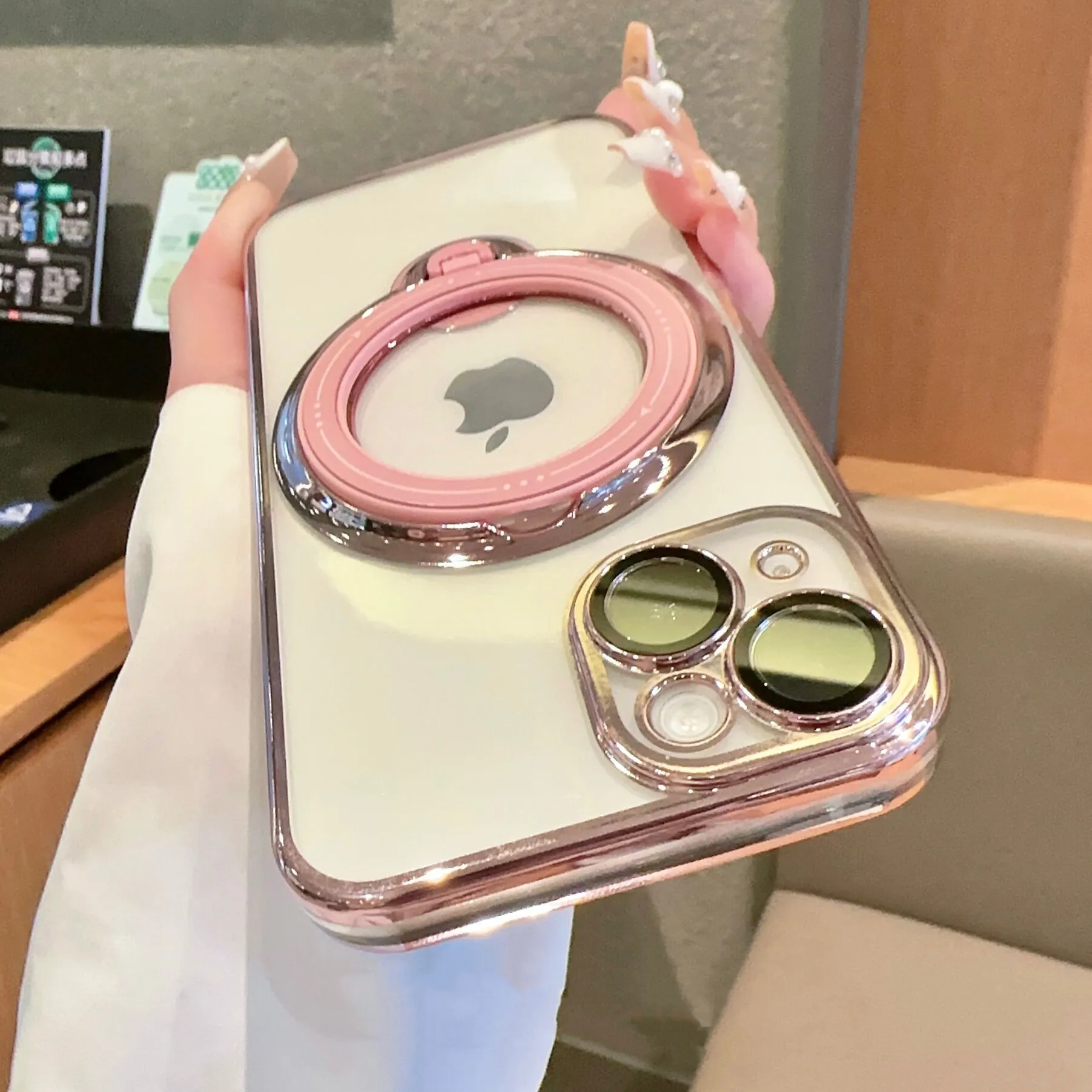 

NEW Plating Ring MagneticTransparent Case For iPhone 14 Pro Max 13 12 11 XR XS X 7 8 Plus For Magsafe Wireless Charging Cover