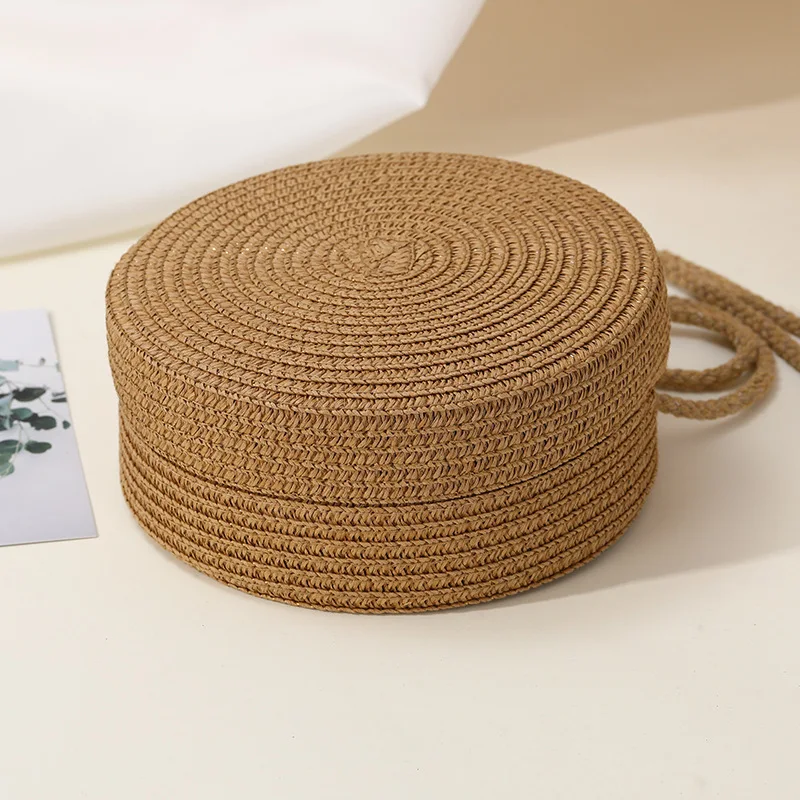 3 Colors Available Handwoven Charm Chic Women's Round Woven Crossbody Bag, Perfect for Beach Vacations Stylish Tote with Zipper