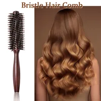 Wood Handle Round Rolling Brush Straight Twill Hair Comb Boar Bristle Round Barrel Hair Curling Brush Hairdressing Beauty Tools 1
