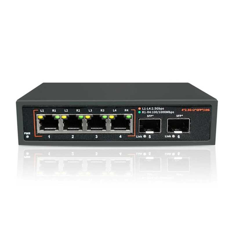 

2.5G Ethernet Network Switch LAN Hub 4X2.5G+2X10G SFP Uplink Port Fanless For NAS Wifi Router Wireless AP VDI EU Plug