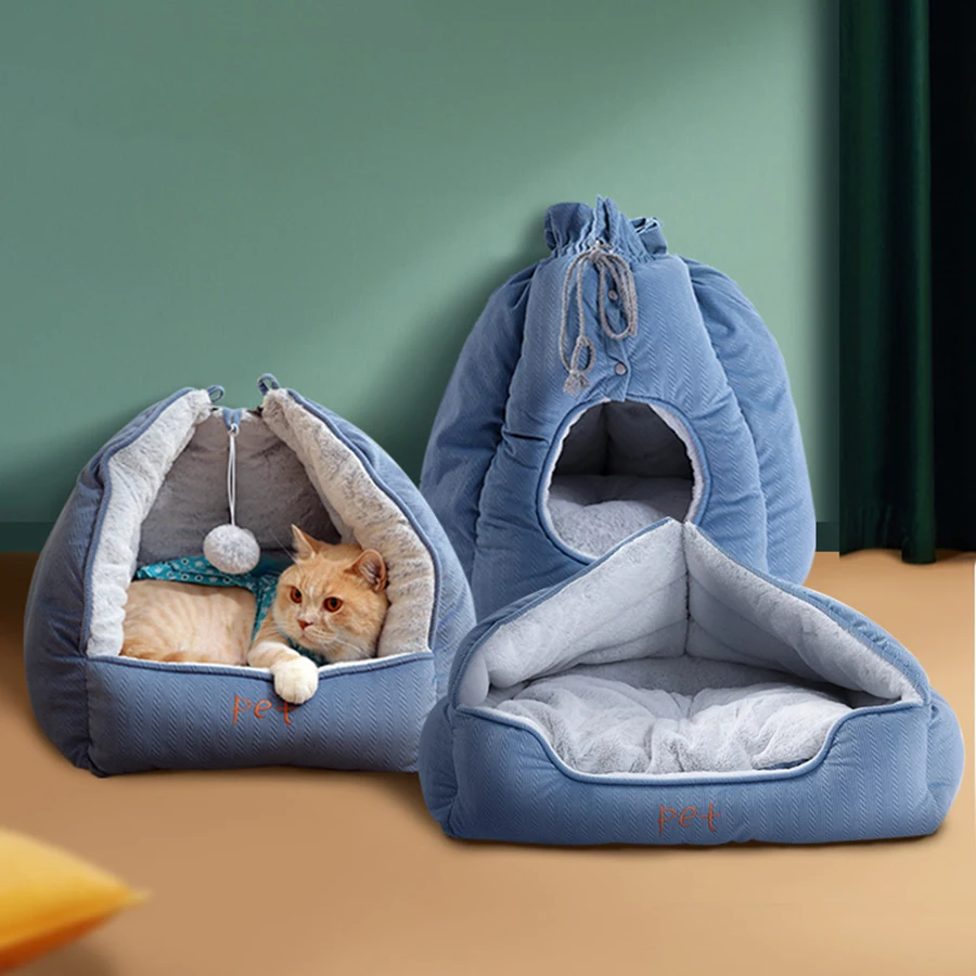 

Multifunction Dog Bed Personalised Cave Blue Quirky Triangle Waterproof Removable Nest Machine Wash Dla Psa Home Pets Products