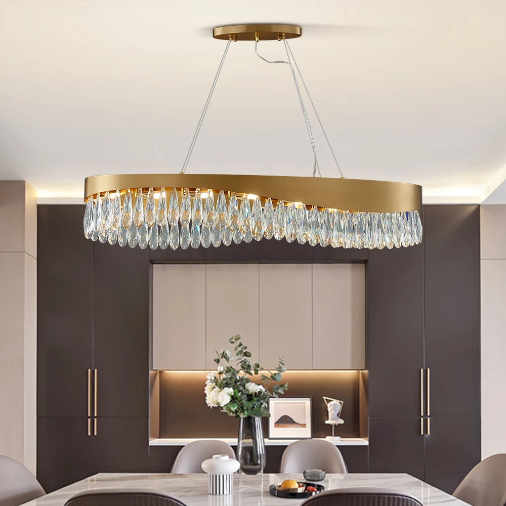 Modern Corrugated Crystal Ceiling Chandelier Luxury LED Pendant Light for  Living Room Dining Hanging Lamp Home