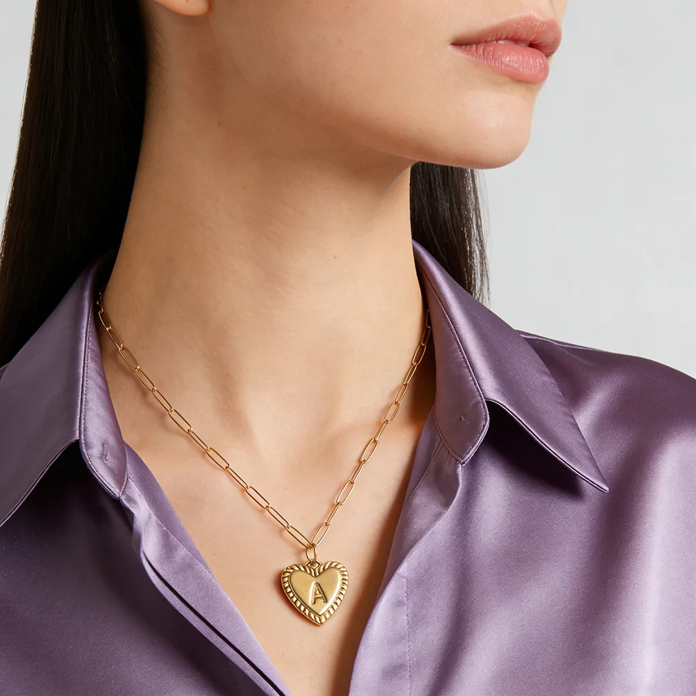 Anfangsbuchstabe Namenskette für Frauen A-Z Alphabet Initial Anhänger Halsband Goldfarbe Halsband Lange Edelstahlketten Link